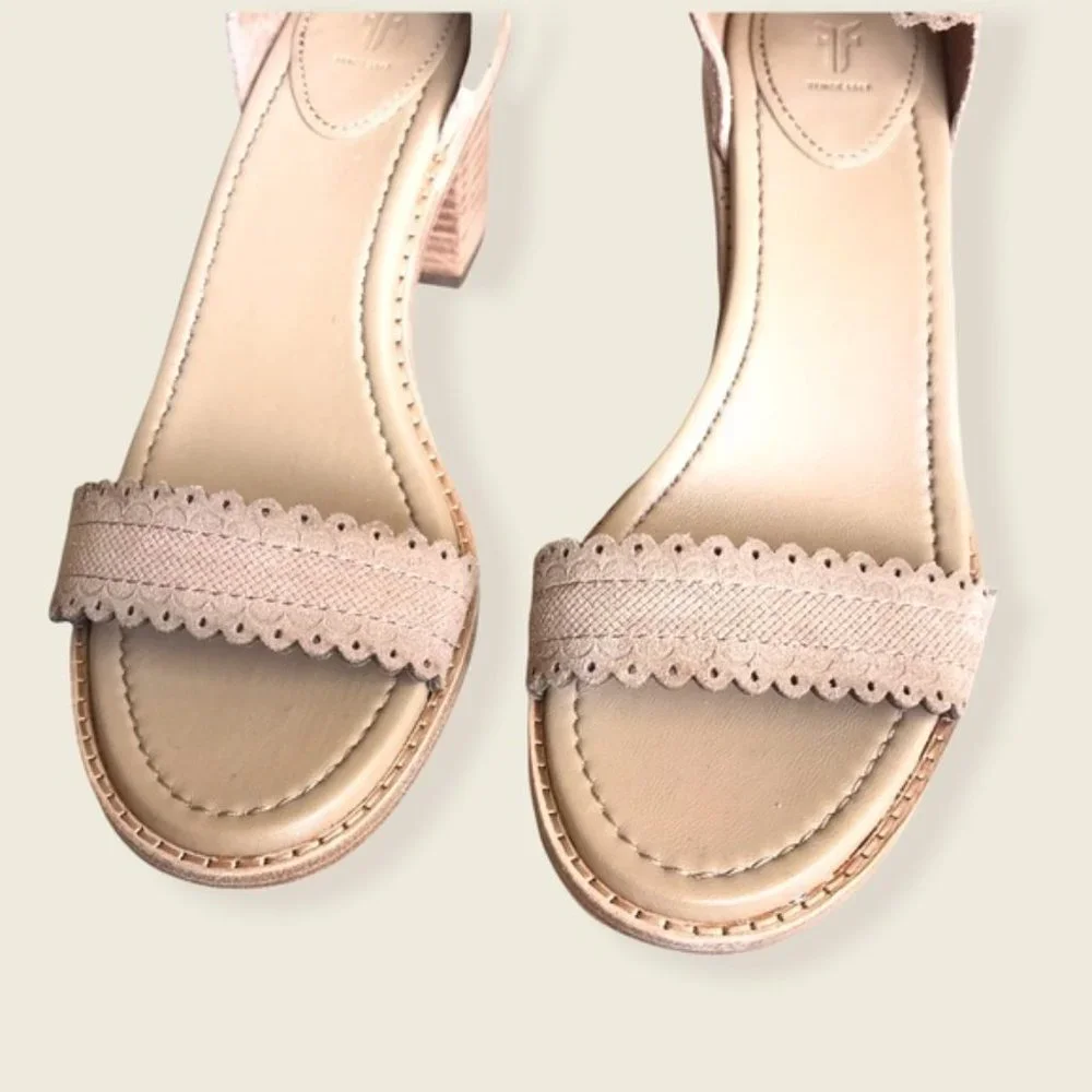 $330 Frye Blush Pink Brielle Scallop Suede Back Zip Heeled Sandal Wedding/Formal - Picture 11 of 15